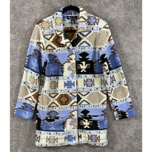 Denim & Co. Jacket Womens Small Multicolor Aztec Western Fleece Button-Up Coat